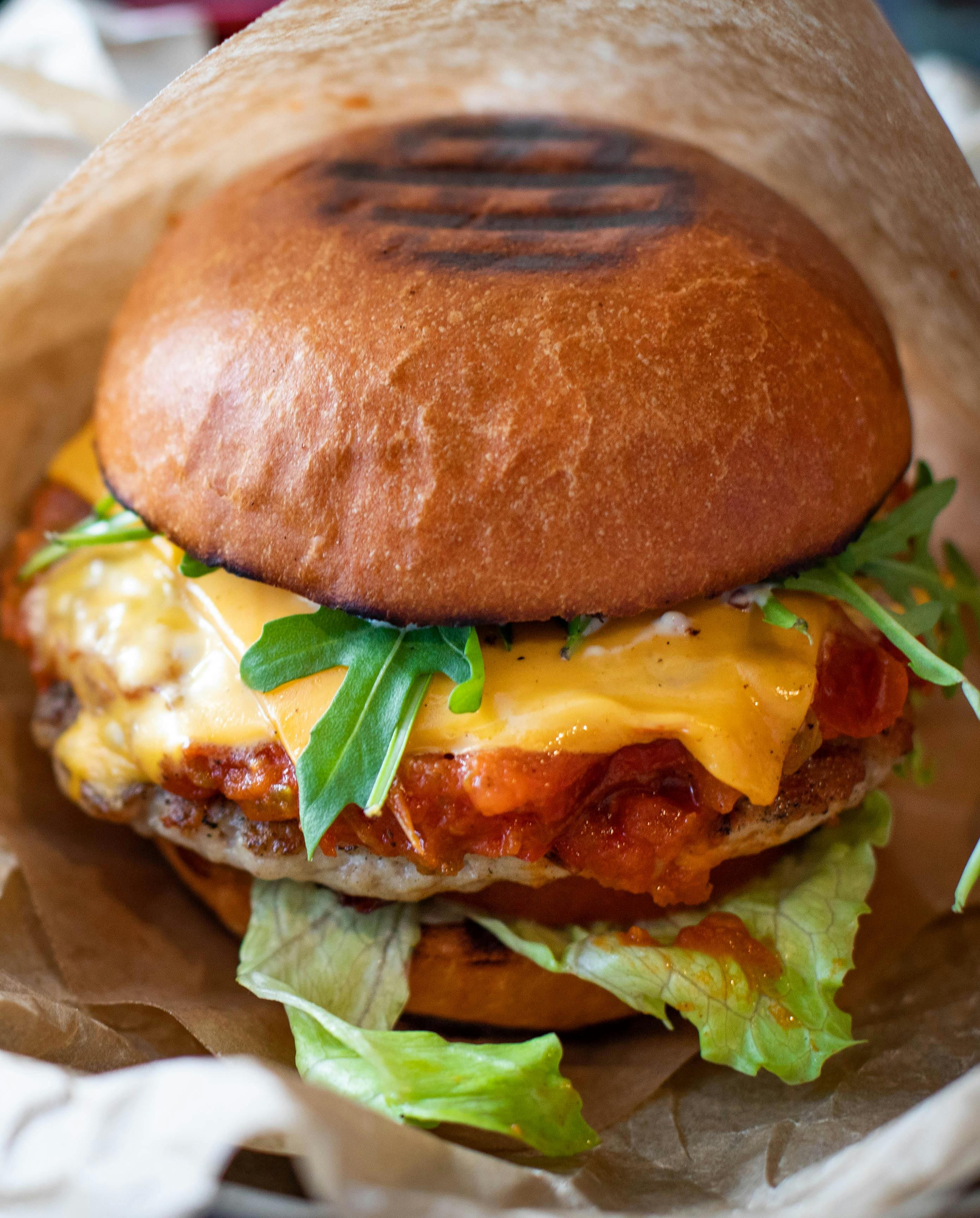 Close up on a juicy burger